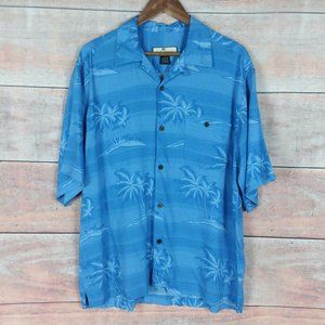 S&D Bahamas Mens Blue Palm Tree Print Hawaiian Button Down Short Sleeve Shirt L